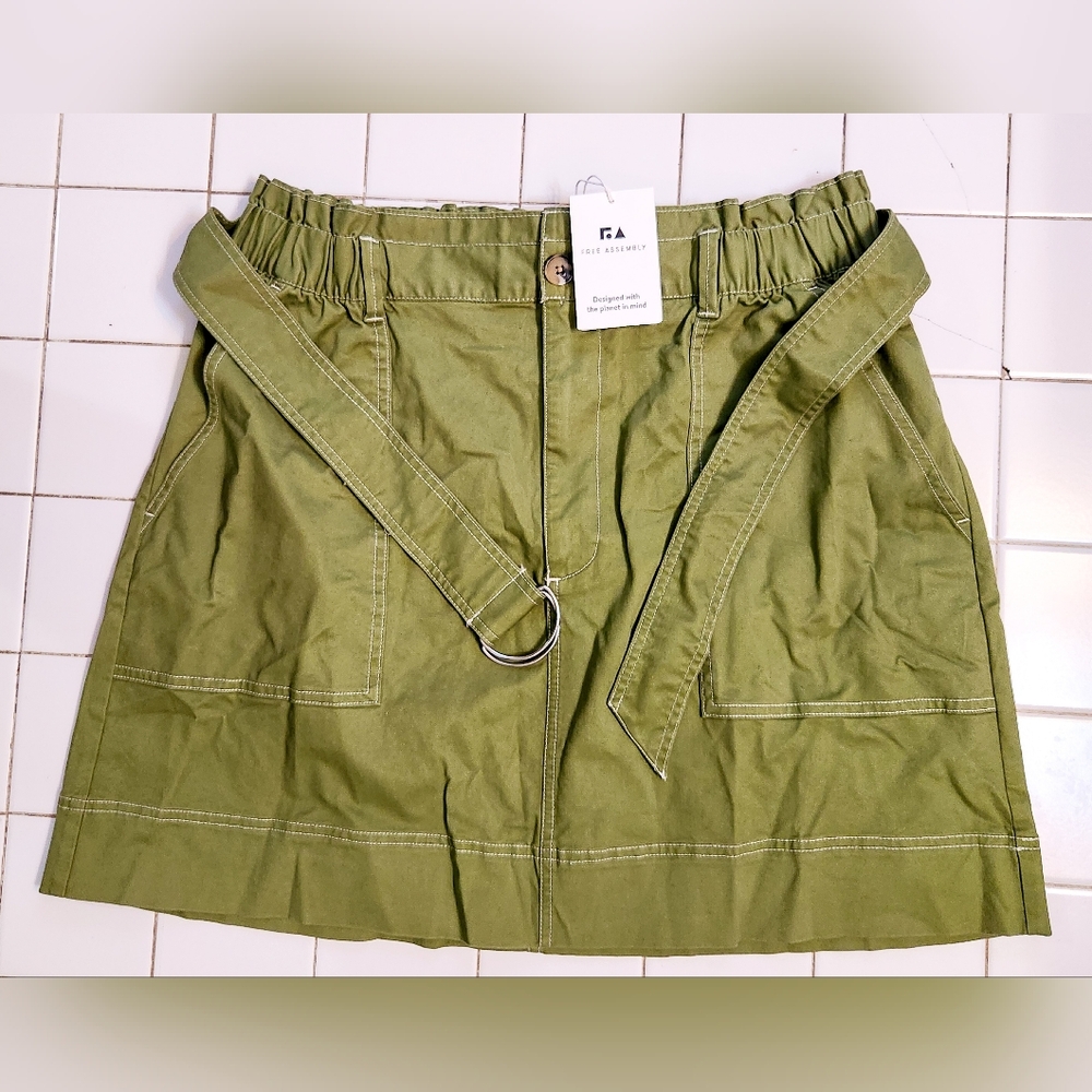 Olive Mini Skirt with Belt by [Brand]